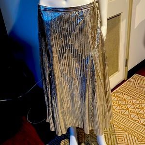 Maeve / Anthropologie Silver Midi Skirt - New with tags, Sz 10